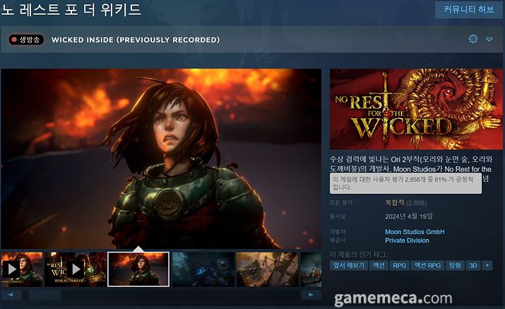 ▲ 최적화와 UI, 편의성 문제로 '복합적' 평가를 기록 중이다 (사진 출처: 게임 스팀 페이지)