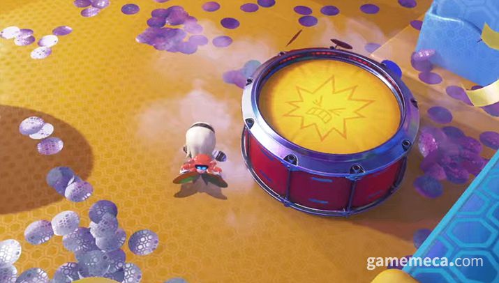 ▲ 드럼 모양의 적, 탬버린 도구를 활용하라는 직관적인 디자인 (사진: 게임메카 촬영)