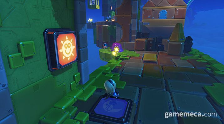 ▲ 밤과 낮 콘셉트의 버튼을 활용한 스테이지 (사진: 게임메카 촬영)