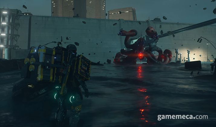 ▲ 첫 보스전, BT처럼 생긴 거대한 기계 (사진: 게임메카 촬영)