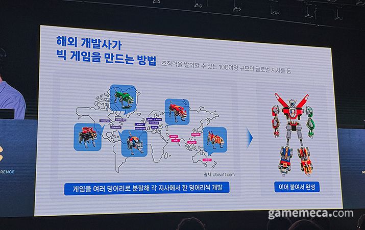 ▲ 해외 각 지사에서 콘텐츠를 만들어 합치거나 (사진: 게임메카 촬영)