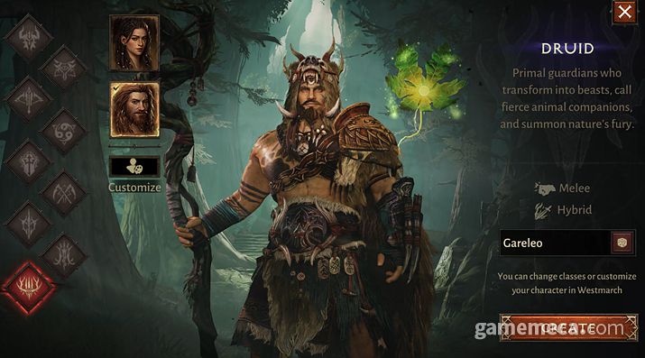 ▲ 드루이드 선택 화면, 원작보다 야성미를 강조했다 (사진제공: 블리자드)
