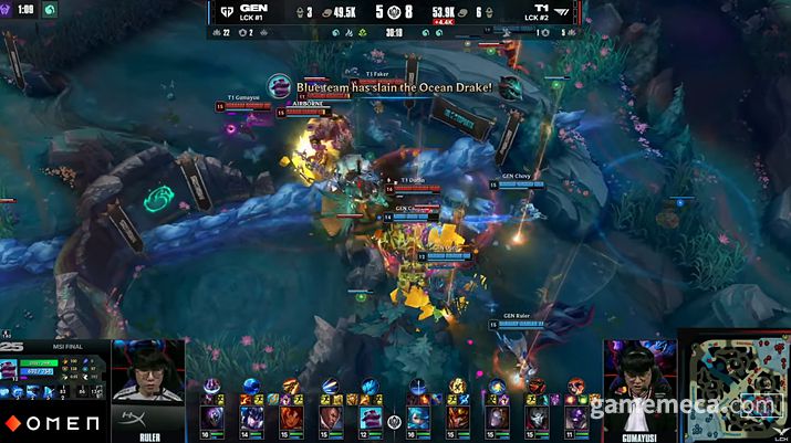 ▲ 사실상 승리를 마무리지은 한타 (사진출처: LCK 공식 유튜브 영상 갈무리)