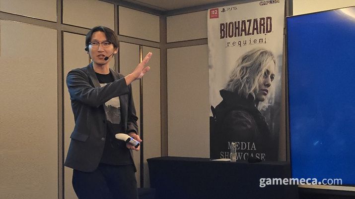 ▲ 게임 콘텐츠를 설명하는 쿠마자와 마사토 프로듀서 (사진: 게임메카 촬영)