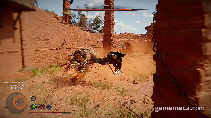 ▲ 인간형 일 대 일 보스의 경우 몸을 날리고 들이받고 내던지는 처절한 격투가 주로 확인됐다 (사진출처: 붉은사막 트레일러 갈무리)