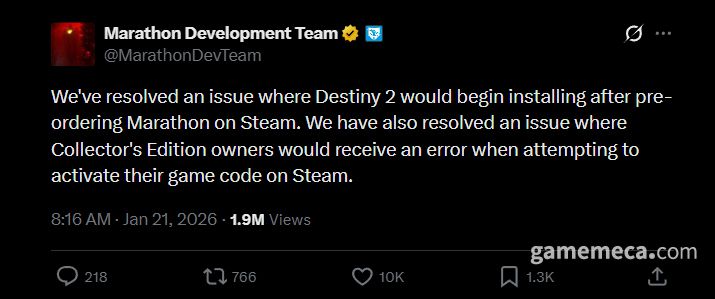 ▲ 마라톤 오류 해결 공지 (자료출처: 마라톤 개발팀 공식 X)