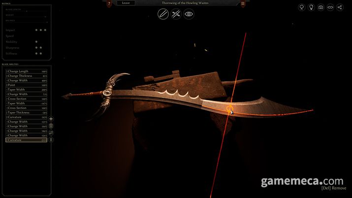 ▲ 만곡도 제작, 검의 휘는 정도를 바꾼다 (사진출처: 스팀)