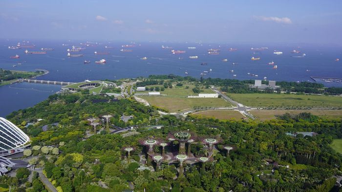 샌즈 스카이 파크에서 내려다 본 가든 스 바이 더 베이와 마리나 해협/사진=김지은 여행+ 기자