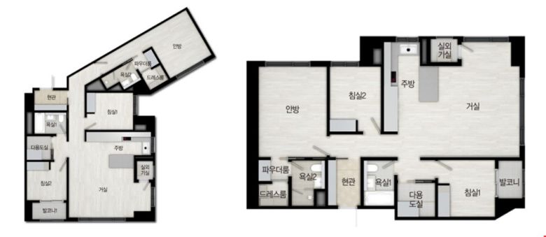 △ 전용 92㎡ A타입(좌), C타입(우) 평면도