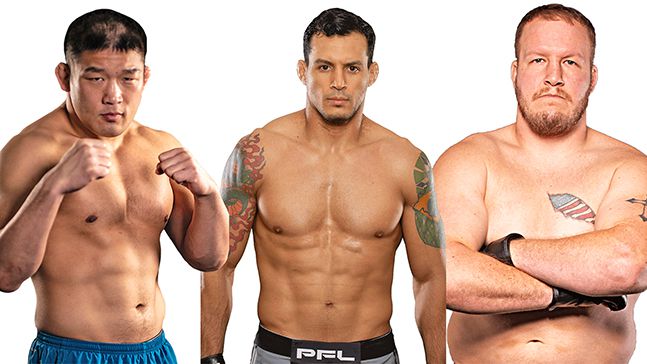 UFC 출신 조성빈을 영입한 PFL이 2019시즌 6번째 대회 녹화영상부터 한국 TV 방송을 시작한다. 2019 PFL6에 출전한 올림픽 유도 금메달리스트 이시이, 주짓수 세계챔피언 마갈량이스, 미국대학레슬링 준우승자 로숄트(왼쪽부터). 사진=Professional Fighters League 제공