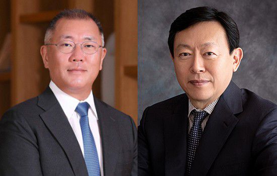 Chung Euisun and Shin Dong-bin. [Photo by each company]