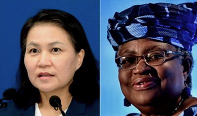 세계무역기구 수장 자리를 놓고 경쟁 중인 한국의 유명희 통상교섭본부장(좌측)과 응고지 오콘조 이웨알라 후보(우측)