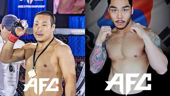 김재영(왼쪽)과 이종환(오른쪽)의 미들급 챔피언결정전을 메인이벤트로 하는 AFC15가 코로나19 3차 유행 저지를 위한 수도권 사회적 거리두기 강화 여파로 2020년 12월18일→2021년 1월15일→2월26일로 연기됐다. 사진=엔젤스파이팅챔피언십 제공