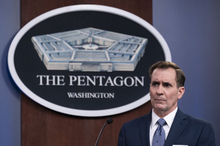 FILE - In this Wednesday, Feb. 17, 2021, file photo, Pentagon spokesman John Kirby speaks during a media briefing at the Pentagon, in Washington. Kirby announced late Thursday, Feb. 25, 2021, that the U.S. military conducted airstrikes against facilities in eastern Syria that the Pentagon said were used by Iran-backed militia groups, in response to recent attacks against U.S. personnel in Iraq. Kirby said the action was authorized by President Joe Biden. (AP Photo/Alex Brandon, File) WEDNESDAY, FEB. 17, 202