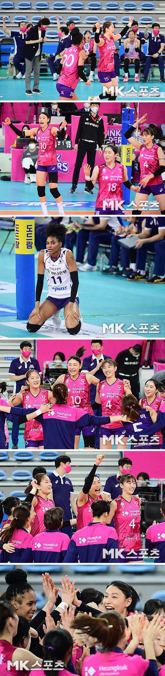 되찾은 선두에 되찾은 미소를 보인 흥국생명 김연경과 선수들.