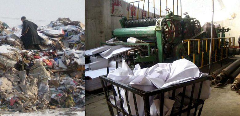 머디워터스캐피탈이 2010년 발표한 오리엔트페이퍼 공매도 보고서에 첨부된 사진들. 500만 달러 가치의 원자재 대신 공장 바깥에 썩은 골판지들이 쌓여있고, 기계 상태와 주변 환경도 열악해보인다. /자료=머디워터스캐피탈