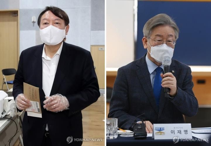 윤석열 전 검찰총장(왼쪽)과 이재명 경기도지사의 모습.[사진 출처 = 연합뉴스]