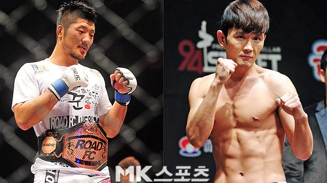 로드FC 전 챔피언 권아솔(왼쪽)이 개그맨 윤형빈(오른쪽)과 복싱 시범경기에 긍정적인 반응을 보였다. 사진=MK스포츠DB