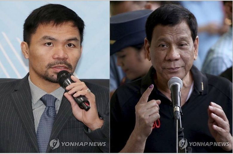 최근 중국 문제를 두고 설전을 벌였던 필리핀의 복싱영웅이자 정치인 매니파퀴아오(좌)와 두테르테 대통령(우). [사진=연합뉴스]