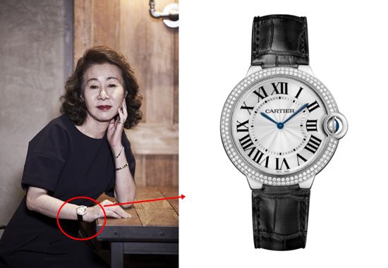 까르띠에의 발롱 블루 드 까르띠에 모델을 착용한 배우 윤여정. 사진|CJ엔터테인먼트, 까르띠에