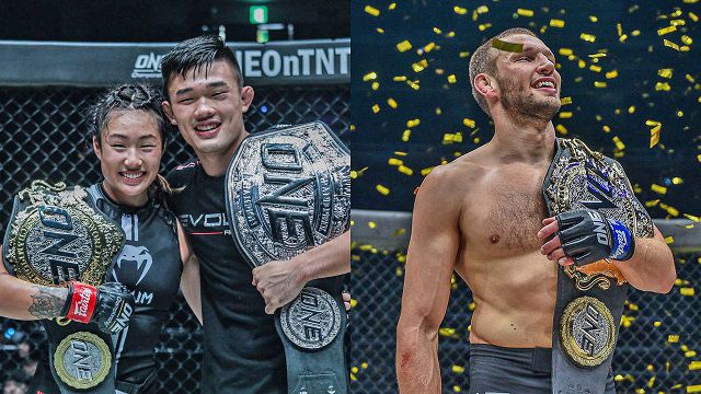 원챔피언십은 UFC와 맞대결에 여자 아톰급 챔피언 안젤라 리, 라이트급 챔피언 크리스천 리, 미들급 챔피언 레이니어르 더리더르(왼쪽부터)를 내세우길 원한다. 사진=ONE Championship 제공