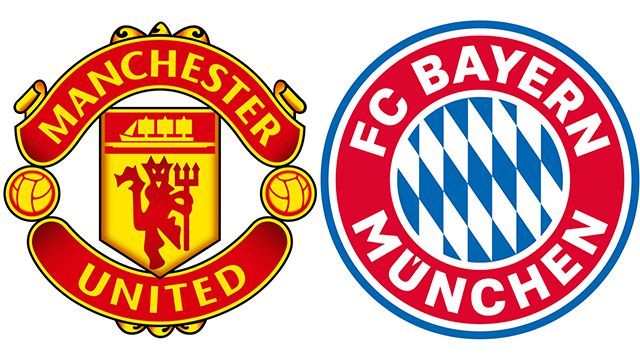맨체스터 유나이티드(왼쪽), 바이에른 뮌헨 프로축구단 로고