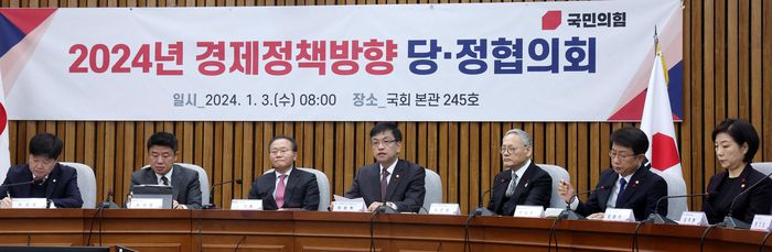 최상목 경제부총리 겸 기획재정부 장관이 3일 국회에서 열린 2024년 경제정책방향 당ㆍ정 협의회에서 발언하고 있다. [김호영 기자]