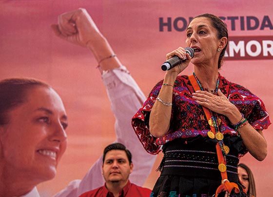 멕시코 집권당인 진보 계열 ‘국가재건운동’이 내세운 클라우디아 셰인바움 후보는 친환경 경제 정책을 강조하고 있다. <사진 연합뉴스>