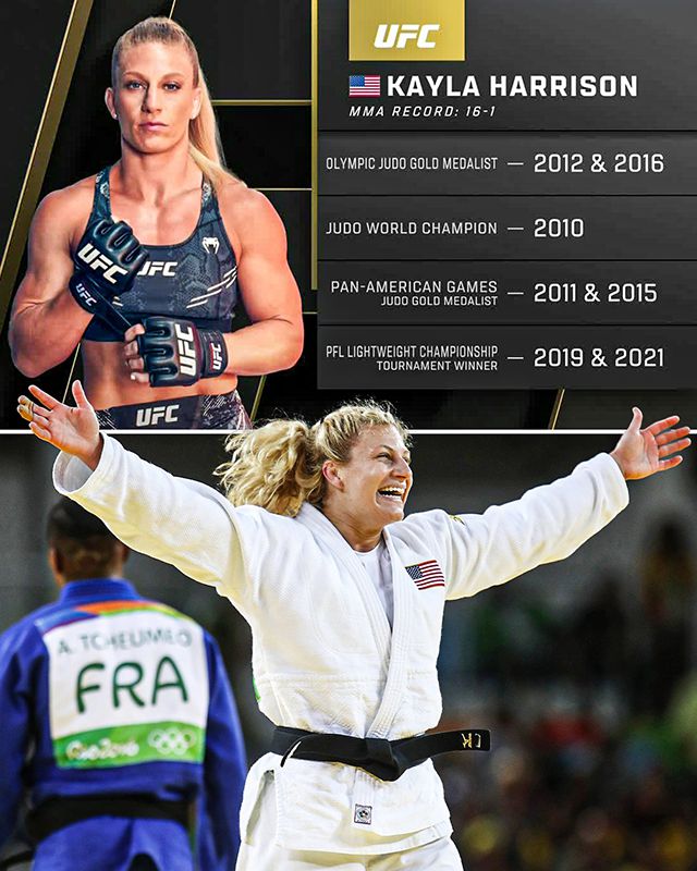 여자유도 메이저대회 금메달 및 종합격투기 PFL 토너먼트 우승 경력이 담긴 UFC 케일러 해리슨 홍보 자료. 사진=TKO