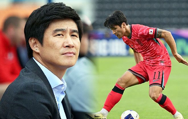 한국프로축구연맹 기술연구그룹 기술위원이자 K리그2 해설위원으로 활동 중인 박건하 전 감독(사진 왼쪽), 한국 U-23 축구 대표팀 공격수 정상빈. 사진=대한축구협회 제공