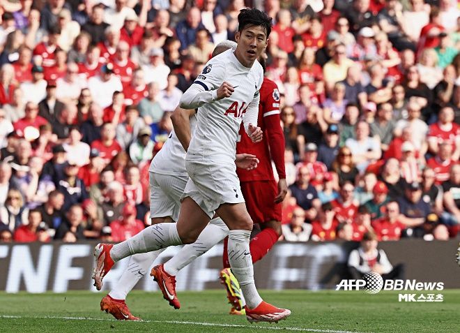 득점 후 세리머니하는 손흥민. 사진(잉글랜드 리버풀)=ⓒAFPBBNews = News1