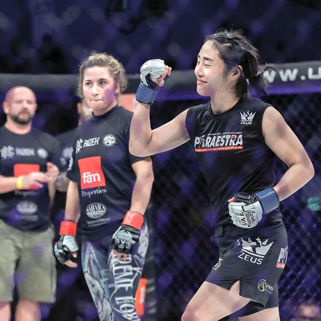 서예담이 2019년 10월 서아시아 종합격투기 데뷔전 승리 후 기뻐하고 있다. 사진=UAE Warriors