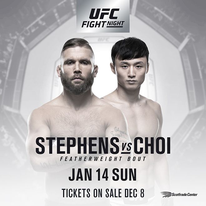 제러미 스티븐스(왼쪽) vs 최두호를 메인이벤트로 하는 미국 미주리주 세인트루이스의 스콧트레이드 센터 UFC Fight Night 124 입장권 판매 홍보 이미지