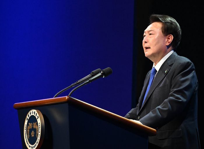 윤석열 대통령이 25일 대구 엑스코에서 열린 6.25전쟁 74주년 기념식에 참석해 발언하고 있다. [이승환 기자]