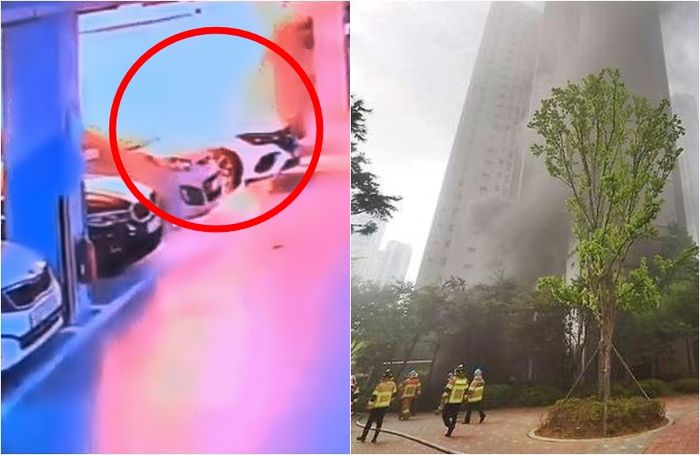 인천 서구 청라동 아파트 지하 1층 주차장에서 전기차 화재가 발생했다. [사진출처=연합뉴스 독자 제공/ 편집]