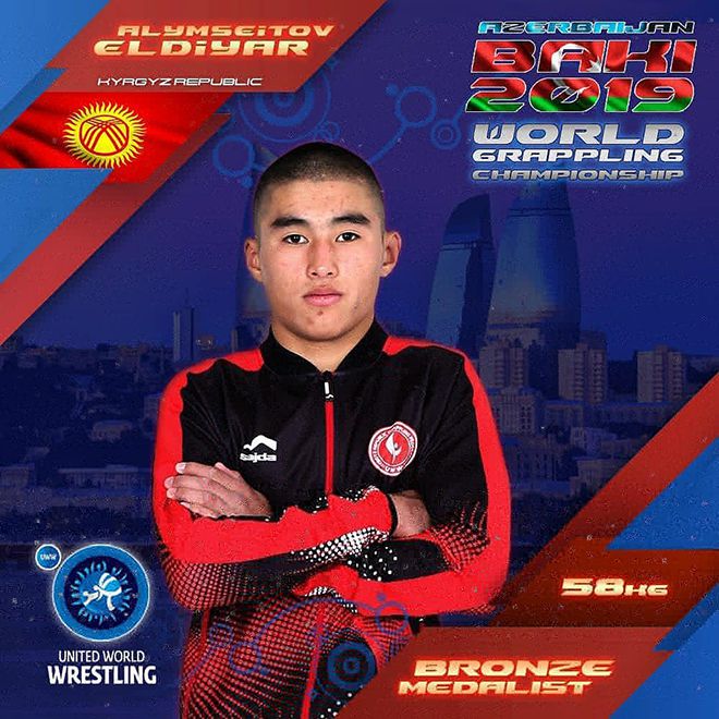 옐디야르 알림세이토프는 2019 국제레슬링연맹 그래플링 세계선수권대회 17세 이하 도복 착용 –58㎏ 동메달리스트다. 사진=UWW