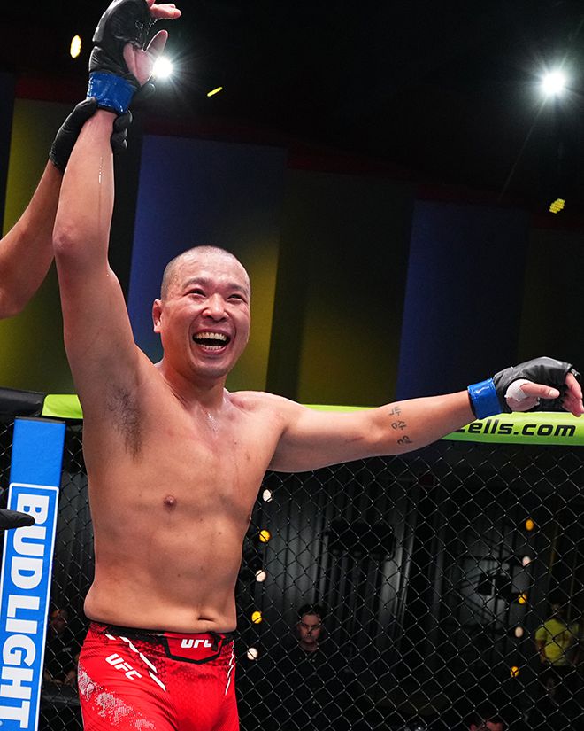 박준용이 UFC 8승 달성 후 기뻐하고 있다. 사진=TKO