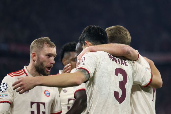 27일(한국시간) 바이에른 뮌헨의 김민재가 이강인의 파리 생제르맹을 상대로  2024-25시즌 유럽축구연맹(UEFA) 챔피언스리그 리그 페이즈 5차전서 결승골을 터뜨렸다. 챔피언스리그 데뷔골로 13년 만에 챔피언스리그에 열린 코리안더비에서 미소를 지었다. 사진=AFP=연합뉴스 제공