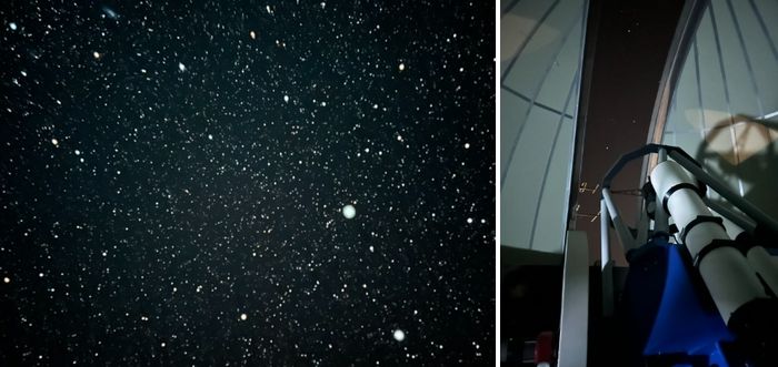 하늘을 수놓은 별(왼쪽), 주관측실 망원경(오른쪽) / 사진= 박한나 여행+ 기자