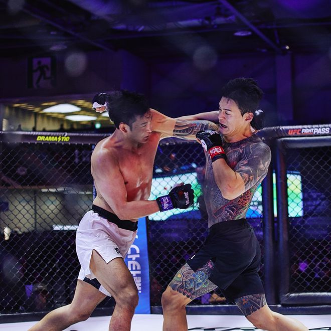 2024년 12월 경기도 고양시 KINTEX 제2전시장 7A홀 Z-Fight Night 2 메인이벤트에서 황인수(오른쪽) 김한슬 공격이 교차하고 있다. ZFN 2는 UFC Fight Pass로 세계 200여 나라에 생중계됐다. 사진=MCP ECC