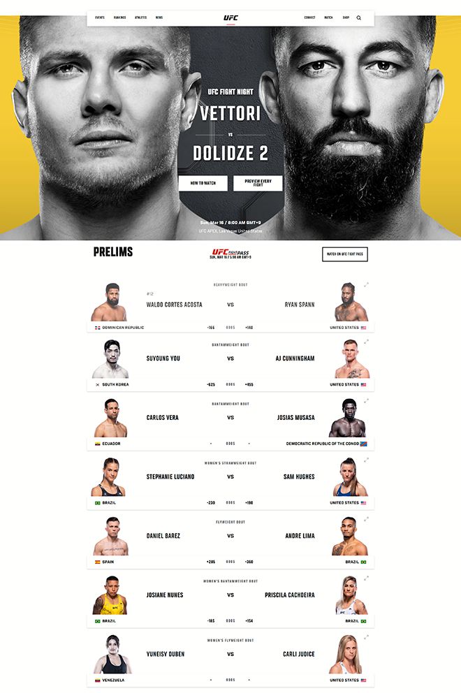 한국시간 3월16일 오전 5시 시작하는 유수영 경기를 포함한 UFC on ESPN+ 112 Preliminary card 생중계는 대한민국에서 OTT 서비스 UFC Fight Pass를 통해서만 시청할 수 있다.