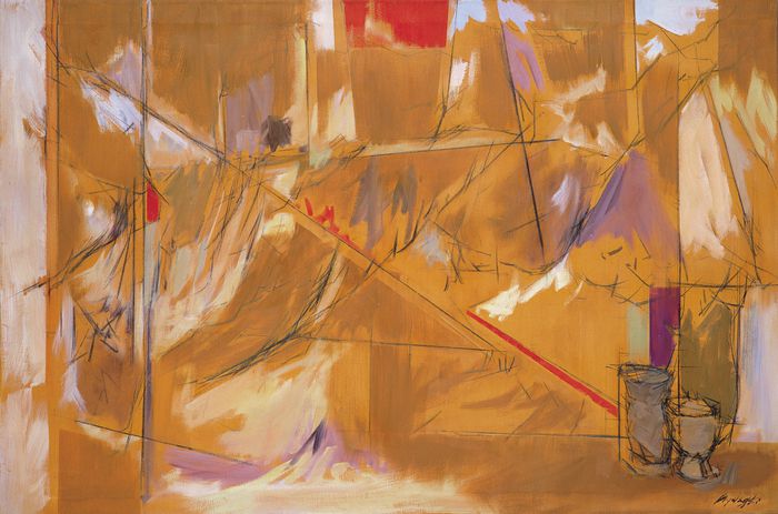 김병기 1998년작 ‘토기가 있는 정물’(132.5x198cm).