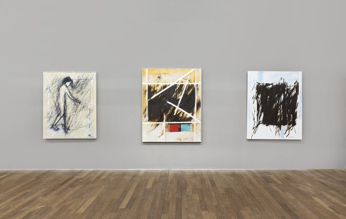 김병기 화백의 작품들. 왼쪽부터 2018년작 ‘역삼각형의 내부’(145.5X112.1cm), 2018년작 ‘메타포’(Metaphor, 162.2X130.3cm), 2014년작 ‘사각형’(152X122cm). [가나아트센터]