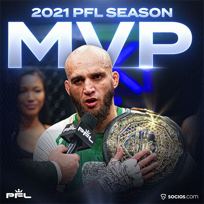 모블리트 하이불라예프는 페더급뿐 아니라 모든 체급을 통틀어 2021시즌 PFL 최우수선수로 뽑혔다. 사진=MMAX Investment Partners, Inc.