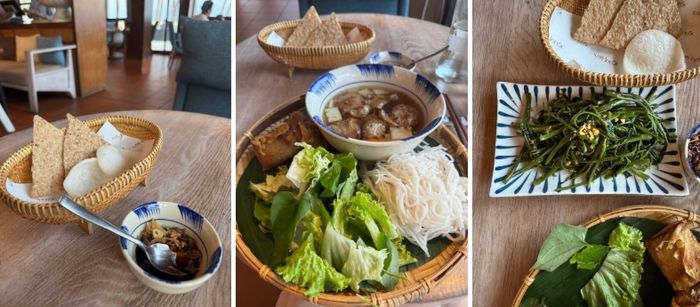 산 하우스에서 맛 본 분짜와 공심채볶음  / 사진=홍지연 여행+ 기자