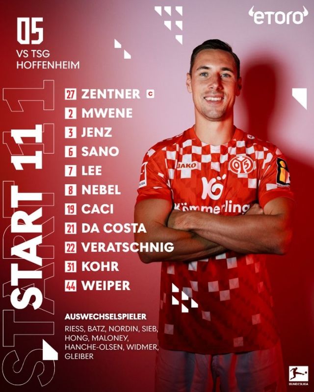 마인츠는 골키퍼 첸트너를 시작으로 다 코스타-옌츠-코어-카시-카이슈-페라트슈니히-음베네-네벨-이재성-바이퍼가 선발 출전했다. 사진=마인츠 SNS