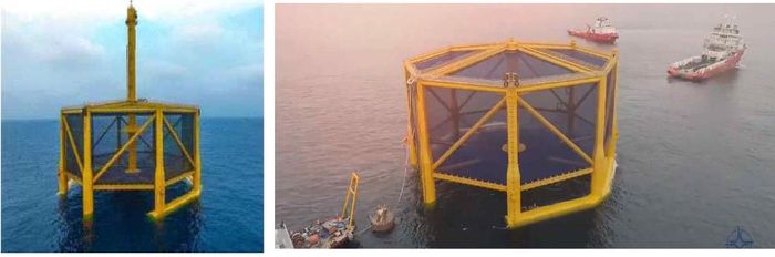 중국이 지난 2018년 서해 잠정조치수역(PMZ)에 심해 어업 양식 시설이라며 일방적으로 설치한 부유식 구조물인 선란 1호. [사진=엄태영 국민의힘 의원실, 연합뉴스]