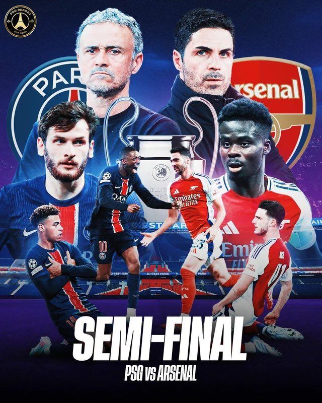 아스날과 파리생제르망(PSG)은 30일(한국시간) 영국 런던의 에미레이츠 스타디움에서 열리는 2024-25 UEFA 챔피언스리그 4강 1차전에 앞서 선발 명단을 발표했다. 사진=PSG 리포트 SNS