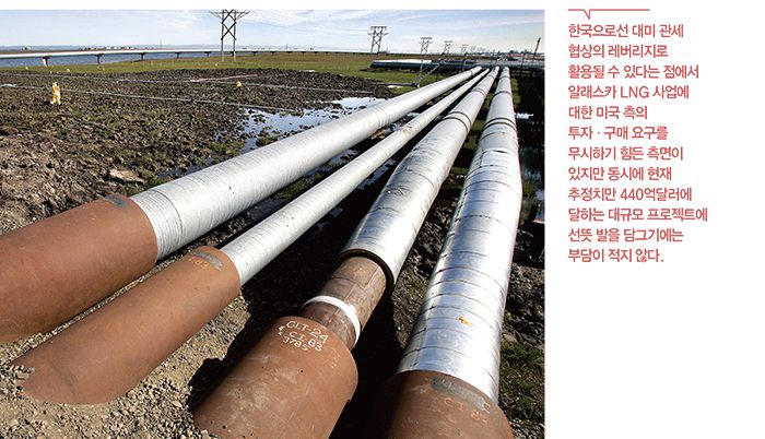 알래스카 LNG 프로젝트는 남부 부동항인 니키스키까지 1300㎞에 이르는 가스관 등을 깔아야 하는 총 개발비 387억달러(약 57조원)의 초대형 규모다. <사진 연합뉴스>