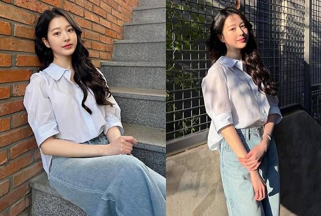 장다아가 푸른 봄날, 청순한 데일리룩으로 캠퍼스 여주인공 비주얼을 완성했다.사진=장다아 SNS